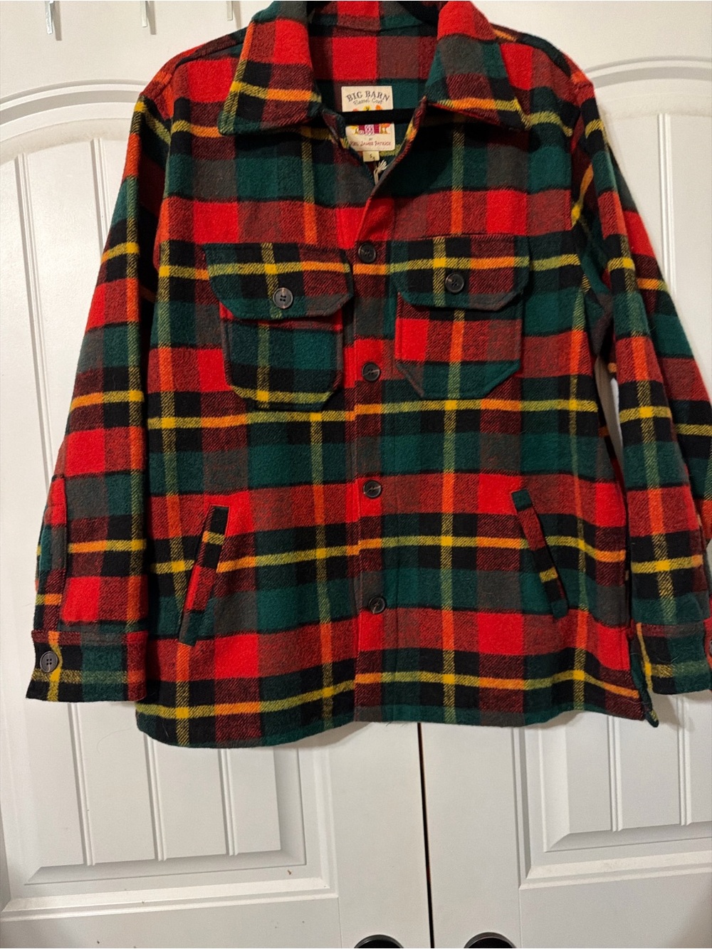 Kiel James Patrick Big Barn Plaid Flannel Coat in Red, Green & Yellow